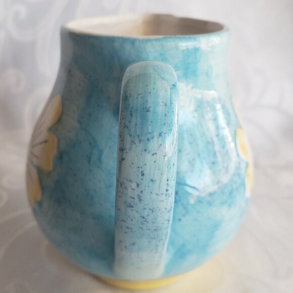 CERAMIC Light Blue Creamer Jug Yellow Daisy Flower Handmade Ceramic - Picture 4 of 6